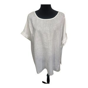 PureJill Womens Top Size 2x White Linen Short Sleeves See Through Pullover